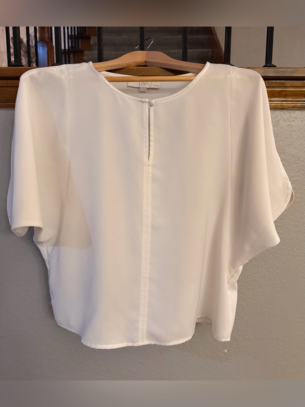LOFT Cream Short-Sleeve Round-Neck Blouse